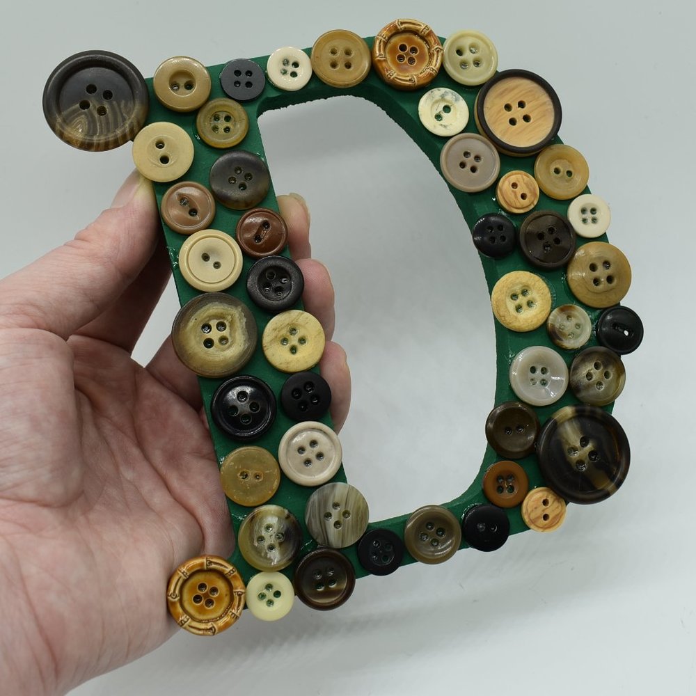 Hand crafted Green Wood Letter D Button Magnet